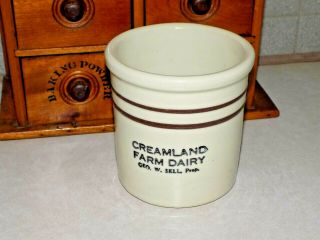 Creamland Farm Dairy George Sell Advertising Stoneware Crock Oshkosh Wi Red Wing