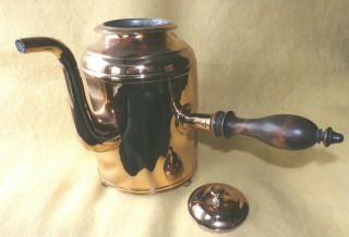 ANTIQUE COPPER CHOCOLATE POT,  WOOD HANDLE,  VERY RARE FIRE HEATED IRON ELEMENT 2