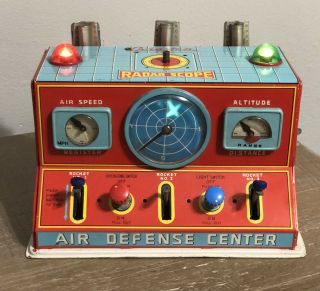 Vintage Rare Htf Cragstan Tin Battery Operated Air Defense Center - Radar Scope
