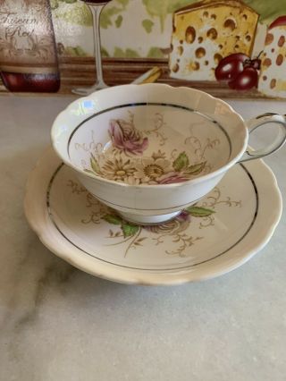 Paragon Vintage Tea Cup & Saucer Pink With Floral Background.  " Rare "