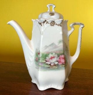 Antique Germany Porcelain Floral Teapot,  Creamer,  Lidded Sugar Set 2