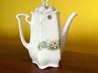 Antique Germany Porcelain Floral Teapot,  Creamer,  Lidded Sugar Set 3