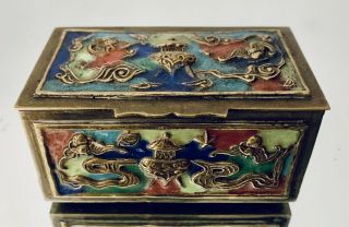 Vintage Chinese Brass And Enamel Stamp Box 2 3/4” Long