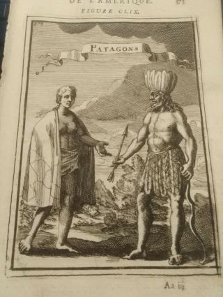 1683 Copper Engraving A.  M.  Mallet Inhabitants Of Patagonia Argentina Chile