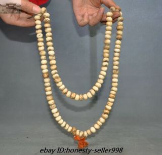 22 " Rare Tibet Temple Old Cattle Bronze Carved Prayer Bead Fozhu Amulet Necklace