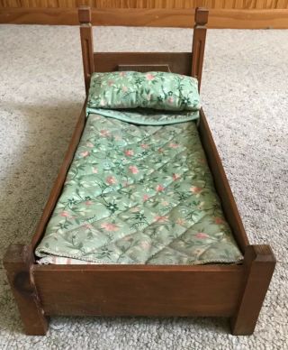 Vintage Handmade (?) Solid Wood Doll Bed 16 " Long