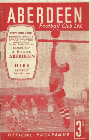 Rare Football Programme Aberdeen V Hibs Hibernian League Cup " A " Division 1950