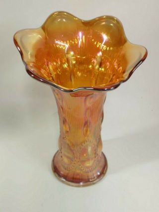 Antique Imperial Marigold Carnival Glass 8 " Beaded Bullseye Flared Vase Vintage