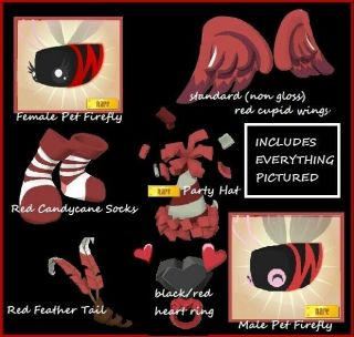 Animal Jam (classic/pc) Rares - Red Party Hat,  Promo Firefly Item Set