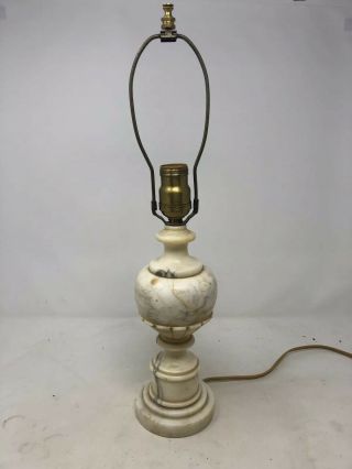 Antique Alabaster/ Marble Table Lamp With Harp And Finial