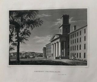 1846 Steel Engraving Amherst College,  Massachusetts Rare Antique Art Print