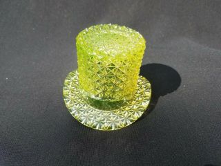 Antique Eapg Canary Vaseline Glass Finecut Top Hat Toothpick Holder