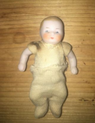 Vintage Bisque Baby Doll With Jointed Arms & Legs Wearing Simple Knit Outlet
