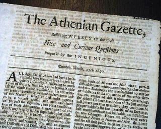 Rare 1690 Athenian Mercury 17th Century London Coffeehouse British Old Newspaper