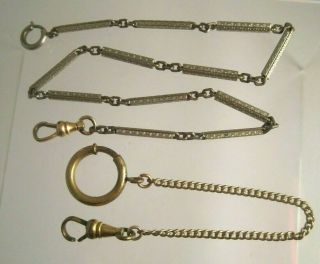 2 Antique Vintage Watch Chains Silver Tone Gold Filled W/large Spring Ring Clasp