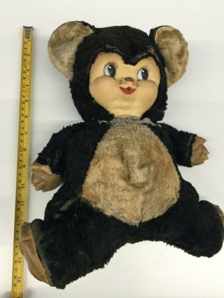 Vtg Antique 13 " Tall Rubber Faced Black White Mouse Bear Plush Toy