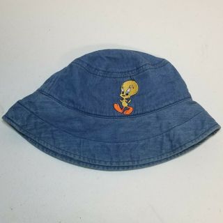 Vintage Denim Tweety Bird Bucket Hat Warner Bros Studio 1998 Unisex Rare
