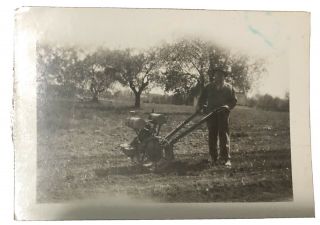 Vtg 1945 Rare Photo Ww2 Era Walk Behind Garden Tractor Farm Cultivator