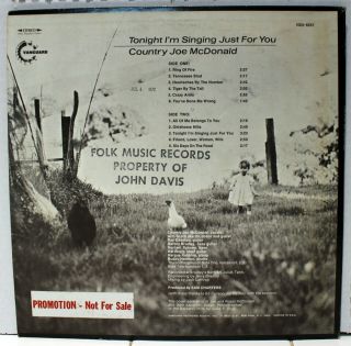 Rare Country LP - Country Joe McDonald - Tonight I ' m Singing Just For You - Vanguard 2