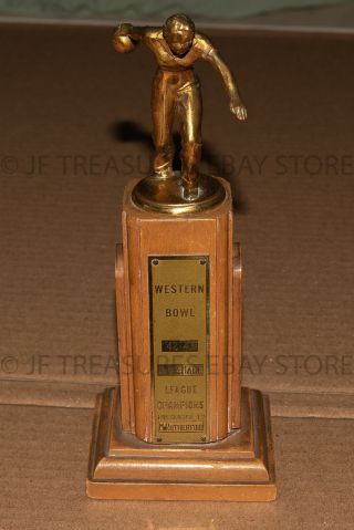 Vintage Art Deco Bowling Trophy 1942 - 43 Western League Champions California 9 "
