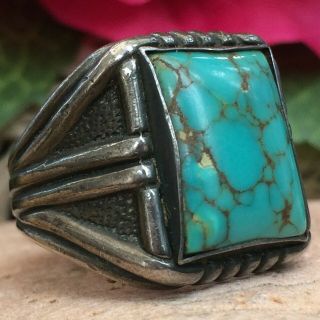 RARE VINTAGE OLD PAWN NAVAJO STERLING ROYSTON SPIDERWEB TURQUOISE RING SZ 8.  5 2