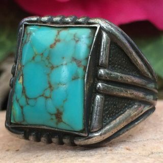 RARE VINTAGE OLD PAWN NAVAJO STERLING ROYSTON SPIDERWEB TURQUOISE RING SZ 8.  5 3