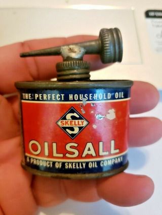 Rare Vintage 2 Oz Skelly Oilsall Motor Oil Advertising Handy Oiler Can
