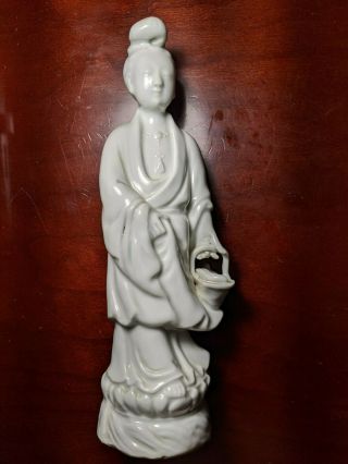 Vintage Chinese Asian Blanc De Chine Porcelain Figurine Quan Yin 10 "