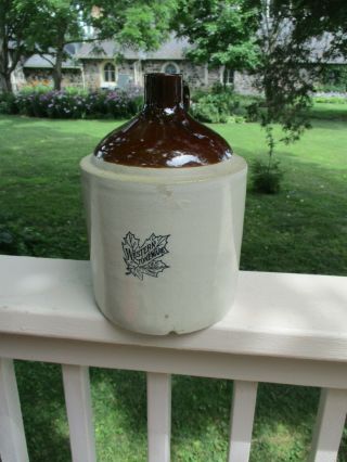 Vintage Antique Maple Leaf Western Stoneware Whiskey Moonshine Shoulder 10 " Jug