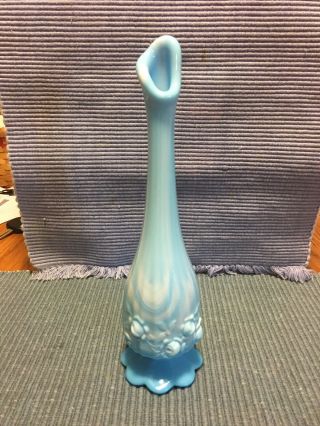 Rare Fenton Blue Marbled Vase With Small Cabbage Rose Pattern