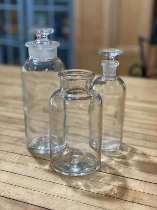 Antique T.  C.  W.  Co.  Set Of Apothecary Medicine Pharmacy Jar Bottles Neck Top Usa