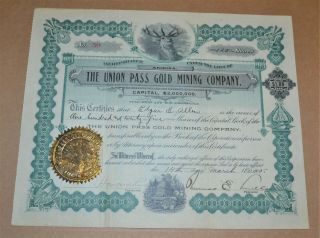 The Union Pass Gold Mining Company 1905 Antique Stock Certificate