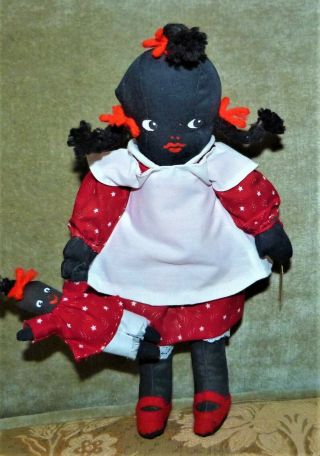 Vintage Signed Eleanor Todd Black Americana Cloth Doll W/ Baby Doll " Mandy " Xlnt