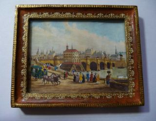 Rare Peinture Miniature Ancienne " Pont Neuf - Paris " - Signée R.  Nicolle