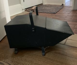 Vintage Painted Black Metal Footed Wood Coal Ash Fireplace Fire Scuttle Box Bin