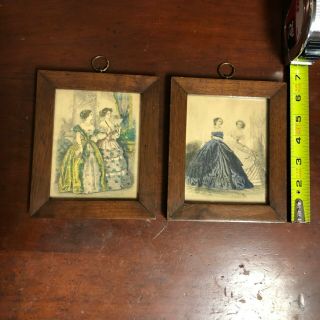 Vintage Hanging Hand - Colored Lithographs In Walnut Frames
