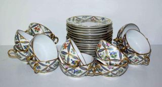 Set Of 13 Rare Vintage Delvaux Rue Royal Paris - 2 - Handled Cups & Saucers