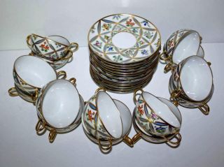 Set of 13 Rare Vintage Delvaux Rue Royal Paris - 2 - Handled Cups & Saucers 2