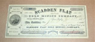 Scadden Flat Gold Mining Company 1879 Antique Stock Certificate