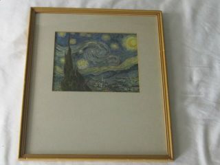 Antique Vtg Vincent Van Gogh The Starry Night 1889 Art Print Matted Wood Frame