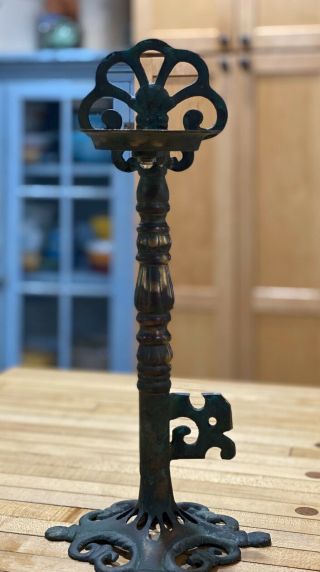Antique Brass Copper Metal Pillar Candle Holder Ornate Aged Patina Candlestick