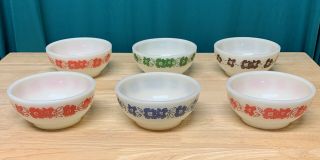 Vintage 1940’s Fire King Cereal Bowls 6 Flowers Multiple Colors Rare