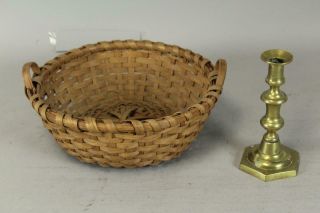 A Rare 19th C Two Handled Splint Basket In Surface Thick Splint