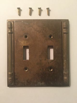 Vintage Ornate Solid Heavy Brass Double Toggle Light Wall Switch Cover Plate