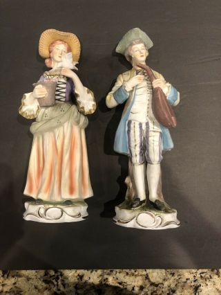 Vintage Porcelain Victorian Man And Lady Figurine 12” Tall