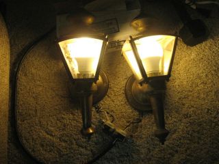 Antique Carriage Lights Brass Look Set Of 2 - Great Patina