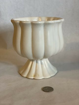 Vintage White Ceramic Vase Or Planter 5 1/2” Tall 4” Wide