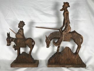 Don Quixote & Sancho Panza hand carved wooded figures 3
