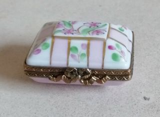Rare Limoges Trinket Box Rectangular Shape Pink Color And Pinkflowers
