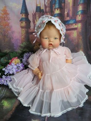 VINTAGE 1950 ' s baby DOLL DRESS pink ORGANDY layered RUFFLES lace trim fit 20 - 24 